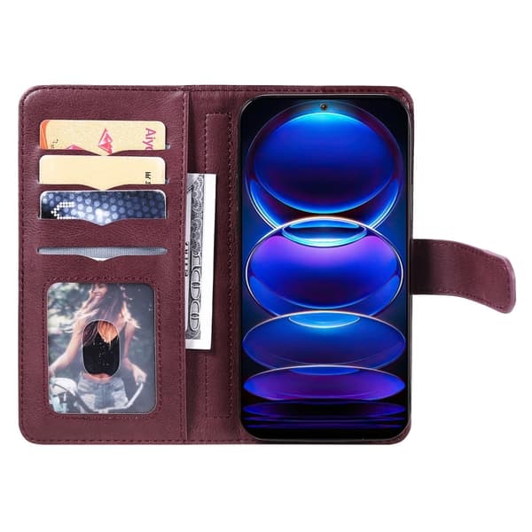 10-slot Lommebok Etui til Xiaomi Poco X5 / Redmi Note 12 - Vinrød Red