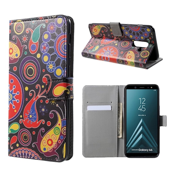 Samsung Galaxy A6 (2018) mobilfodral PU läder plånbok stående läge tryck - Abstrakt mönster multifärg