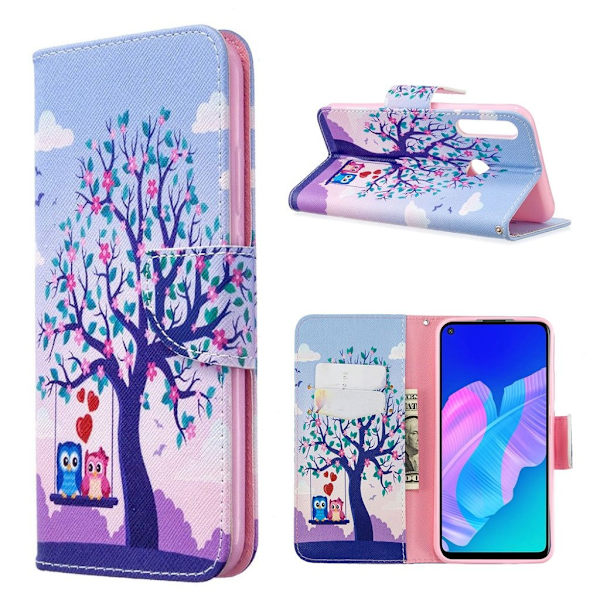 Wonderland Huawei P40 Lite E flip case - Tree og Owls Purple