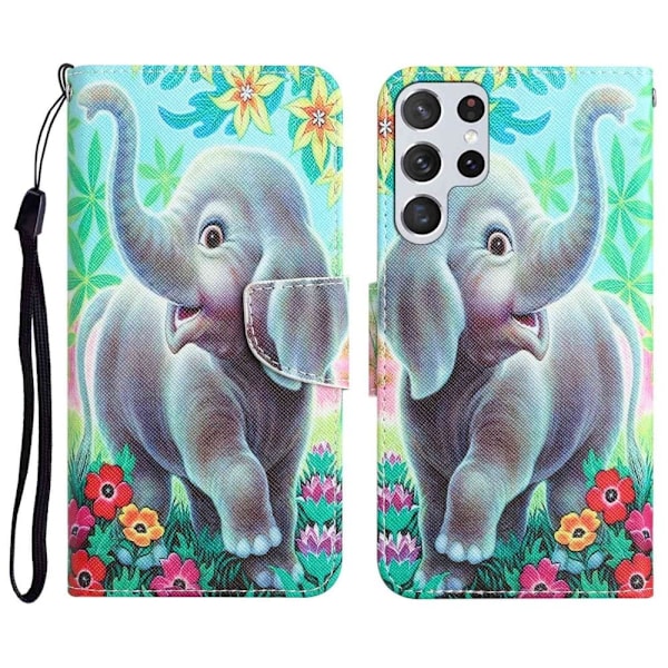 Wonderland Samsung Galaxy S22 Ultra Läppäkotelo - Elephant Multicolor