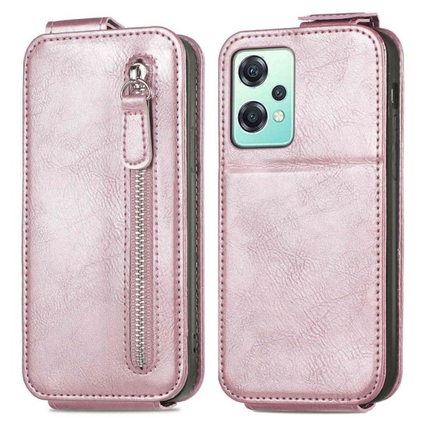 Vertical Flip Phone Suojakotelo With Zipper For OnePlus Nord CE Pink
