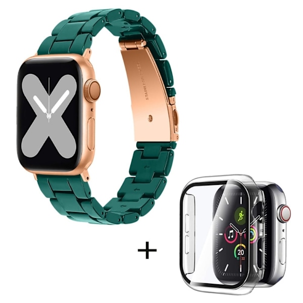 Apple Watch SE 2022 (44mm) klockarmband med 3 pärlor i resin och genomskinligt hölje - Mörkgrön Grön