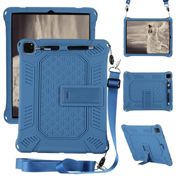 iPad Pro 12.9 (2021) / (2020) / (2018) silikonisuojus hihnalla - Sininen Blue