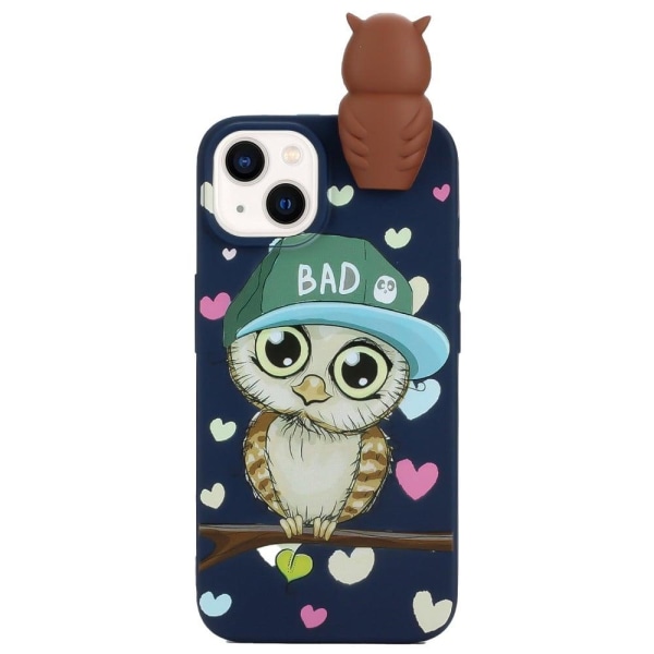 Mønstertryk Drop Resistant Phone Case iPhone 14, 3D Figure Design Flexible Back Cover - Safir Ugle Blue
