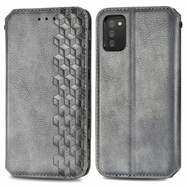 Läder Samsung Galaxy A02s fodral med romb-design - Silver/Grå Silvergrå