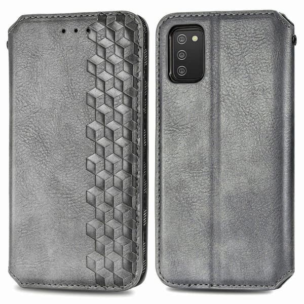 Skinn-etui med stilfult rombeavtrykk for Samsung Galaxy A02s - Grå Silver grey