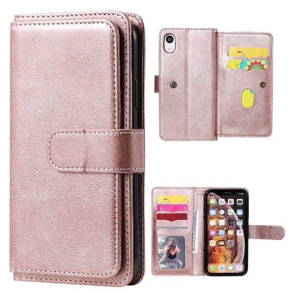 10-slot Lommebok Etui til iPhone Xr - Rose Gull Pink
