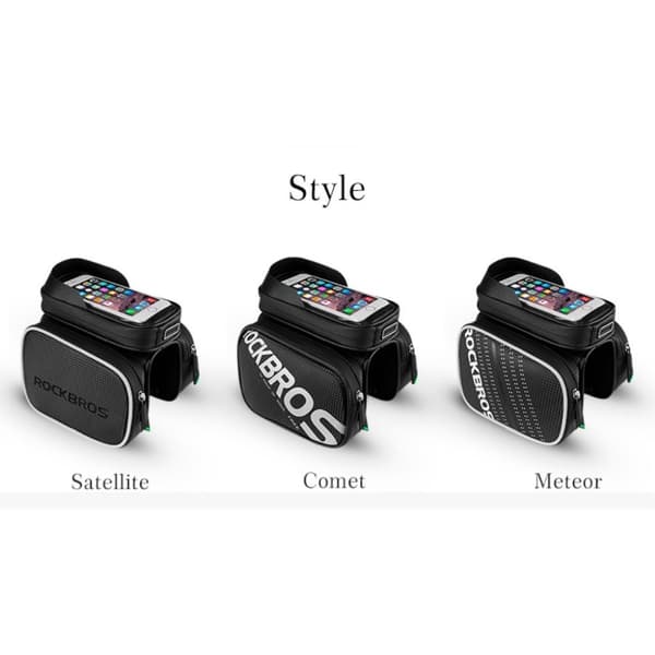 ROCKBROS cykeltaske til overrøret med touch screen-vindue til 6,2" smartphone - Komet Black