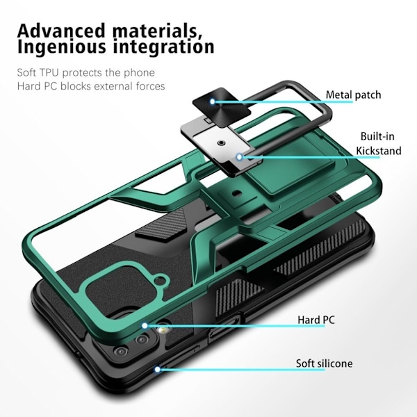 Shockproof Hybrid Suojakuori With Kickstand For Samsung Galaxy A12 5G - Vihreä Green