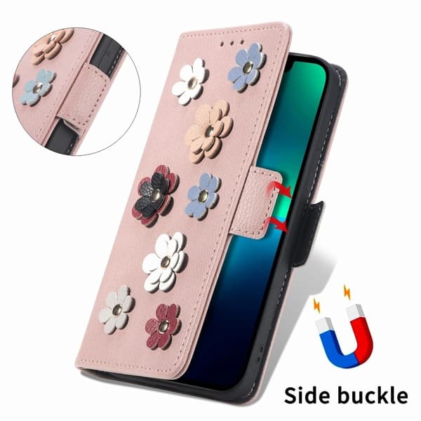 Skinnetui med myk blomsterdekor for iPhone 12 Mini - Rose Gull Pink