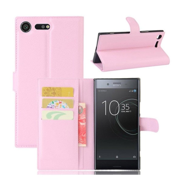 Sony Xperia XZ Premium Læder etui i litchi skind - Lyserød Pink