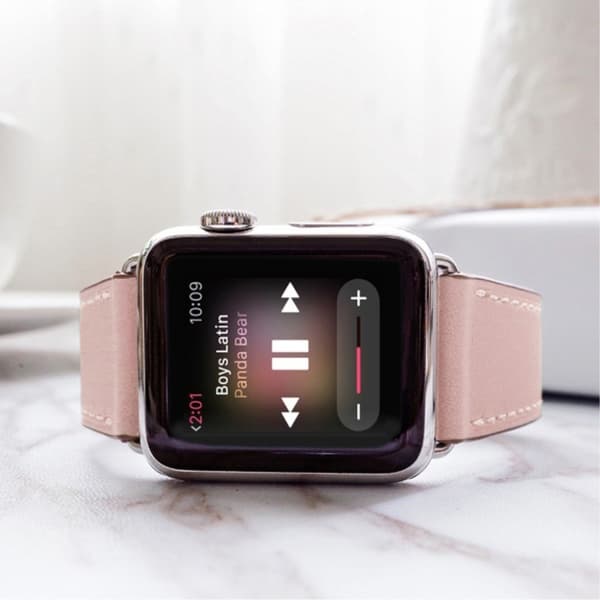 Apple Watch Series 5 44mm ægte læder Urrem - Lyserød Pink