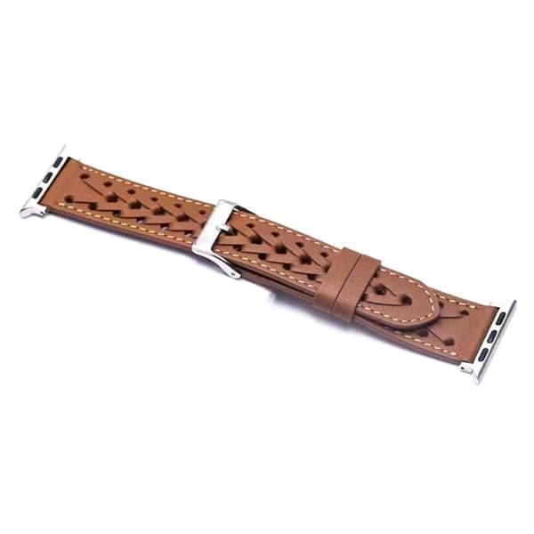 Apple Watch Series 8 (41mm) V-formad flätad klockrem i äkta läder - Brun Brun