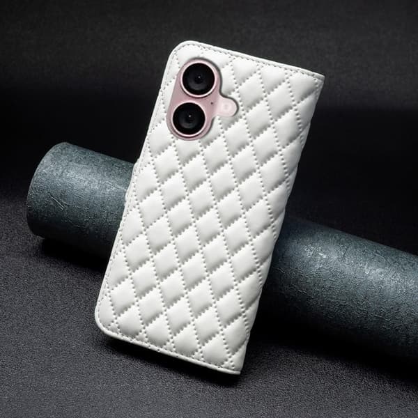 Rhombus mat iPhone 16 flip etui - Hvid White