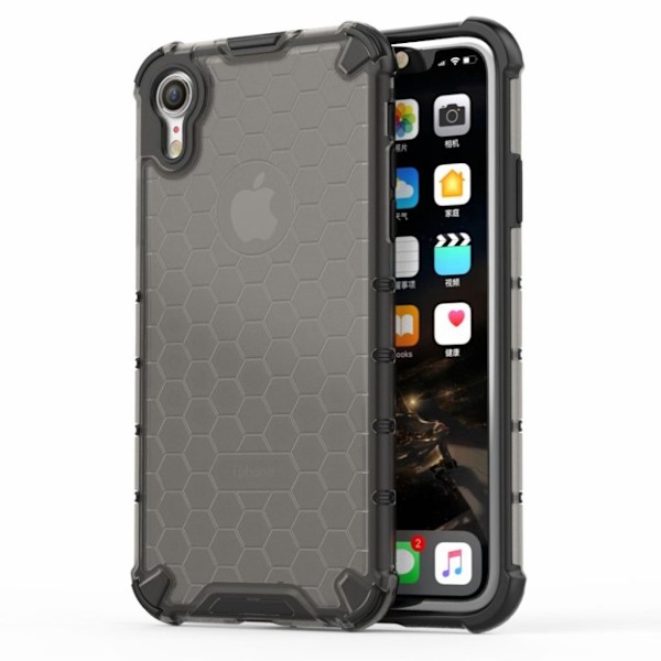 Honeycomb Shock Absorber Fleksibelt og stødsikkert hybridbagside mobil cover iPhone XR 6,1 tommer - Sort Black
