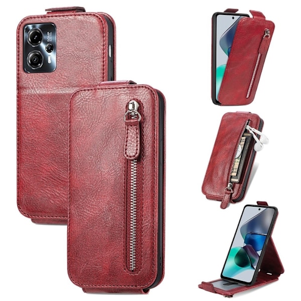 Vertical Flip Phone Etui med Zipper til Motorola Moto G23 / G13 - Rød Red