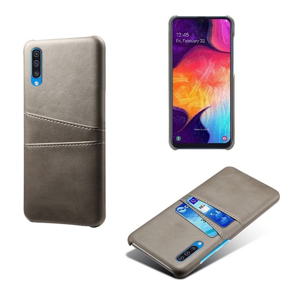 Samsung Galaxy A50 fodral med läderöverdrag - Grå Silvergrå