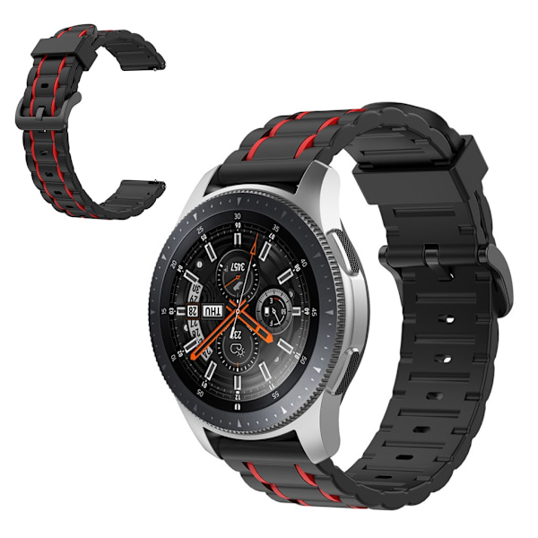 Vertical stripe silicone watch band for Samsung watch - Black / Red Svart