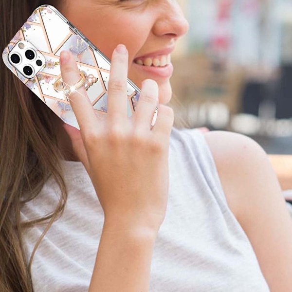 Marble Patterned Suojakuori With Ring Holder For iPhone 12 Pro Max - Kruunu Multicolor