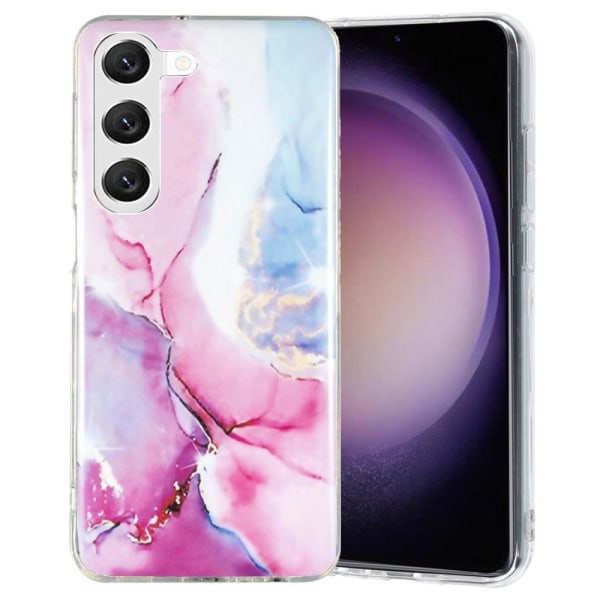 Marble Samsung Galaxy S23 Plus Etui - Lyserød / Blå Pink