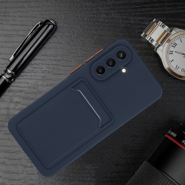 Samsung Galaxy A36 5G Fodral Kortplats Matt fingeravtrycksfritt bakstycke - Mörkblå Blå