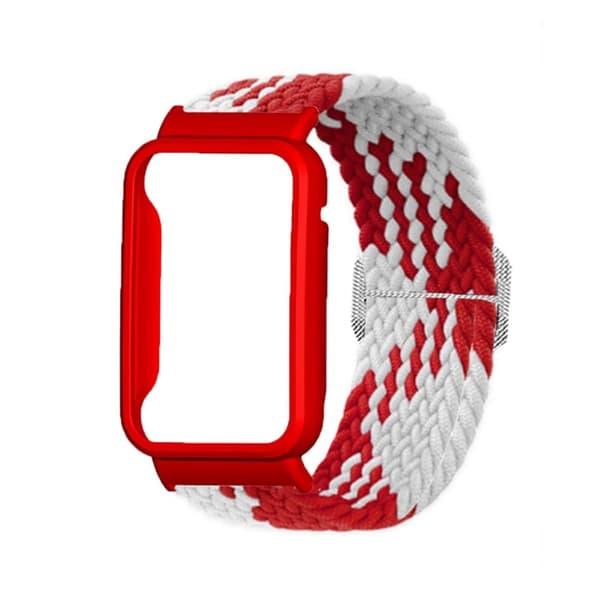 Xiaomi Mi Band 7 Pro nylon elastiskt klockarmband med skydd - Röd Vit / Röd Röd