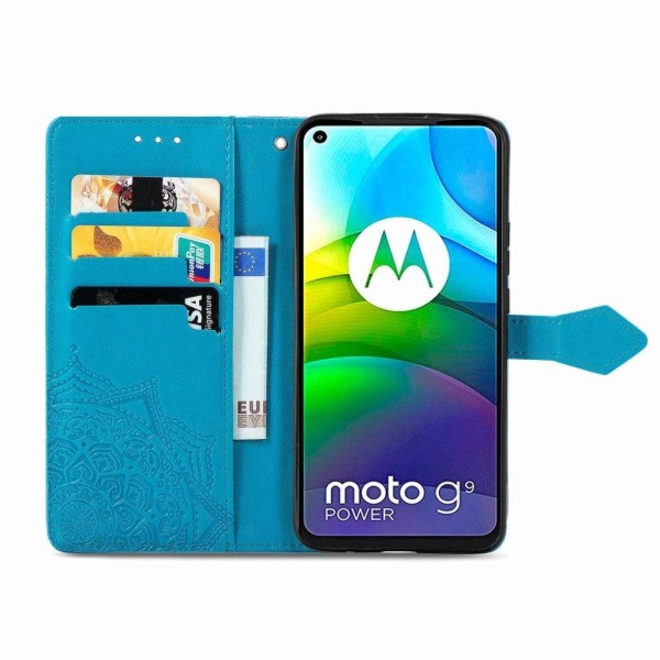 Mandala läder Motorola Moto G9 Power fodral - Blå Blå