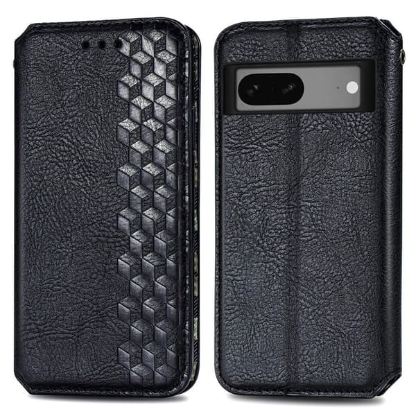 Læretui med A Stilfull Rhombus Imprint til Google Pixel 7a - Svart Black