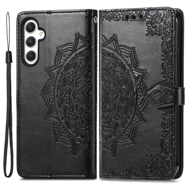 Mandala Samsung Galaxy M14 nahkakotelo - Musta Black
