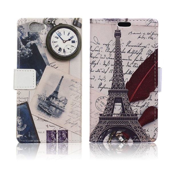 HTC A9s Nahkakotelo Painetulla Kuviolla - Eiffel Torni Ja Sulkak Multicolor