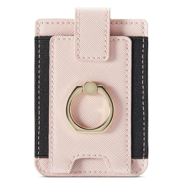 MUXMA Universal leather card holder with ring grip - Pink Rosa