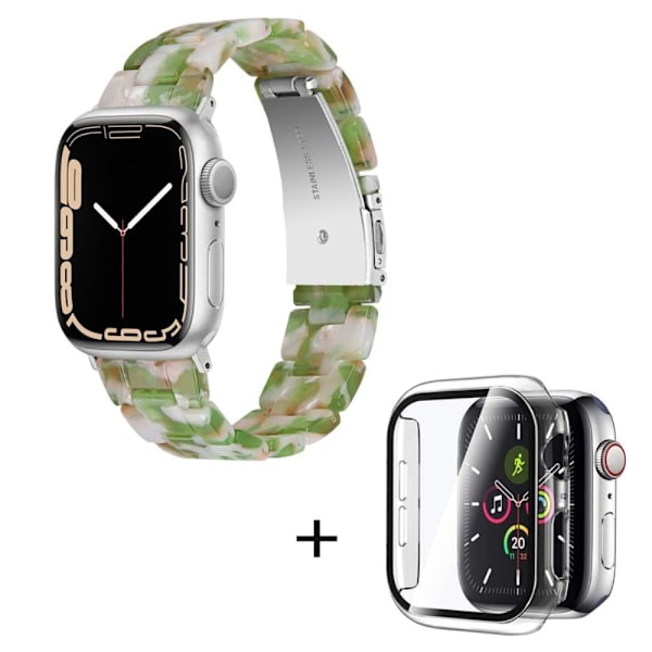 Apple Watch SE 2022 (40mm) klockarmband med 3 pärlor i resin och genomskinligt hölje - Grönvit Mix Grön