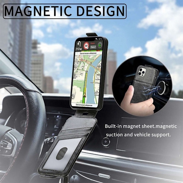 Vertikalt iPhone 12 / iPhone 12 Pro fodral med dragkedja - Svart Svart