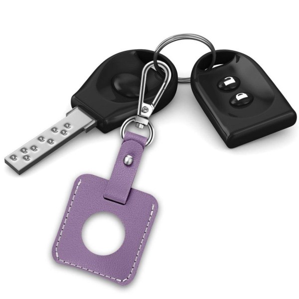 AirTags square shape leather cover with key ring - Purple Lila