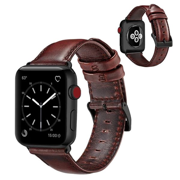 24mm simple ægte læder rem - vinrød Red