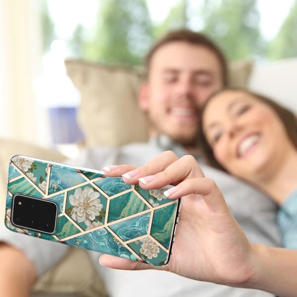 Marble Samsung Galaxy S20 Ultra Etui - Blåe Blomster Blue