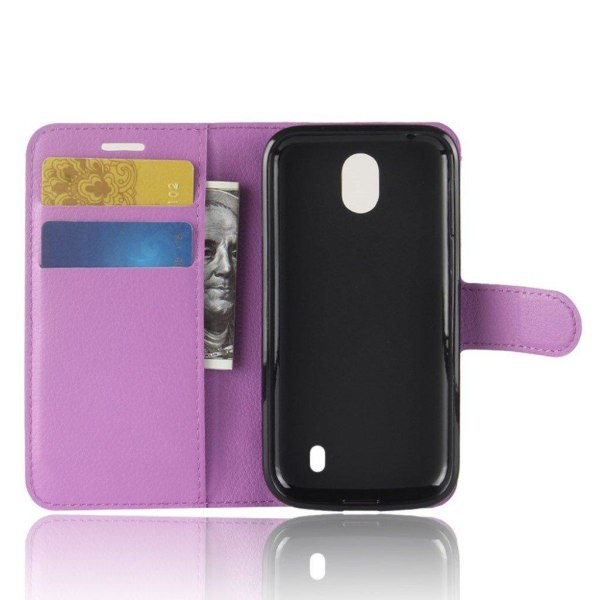 LITCHI Nokia 1 mobilskal stående i PU läder plånbok korthållare Lila