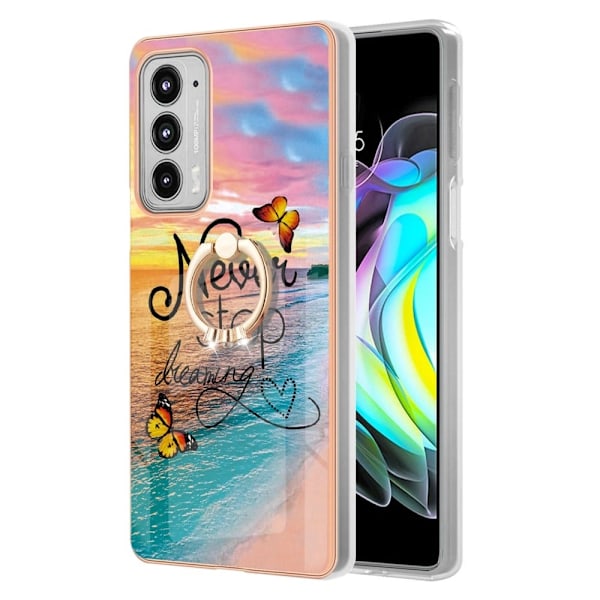 Marble Patterned Suojakuori With Ring Holder For Motorola Edge 20 - Never Stop Dreaming Multicolor