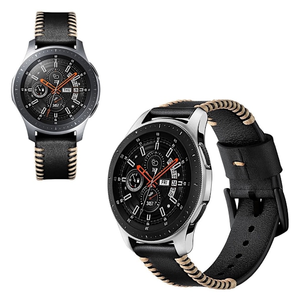 Samsung Galaxy Watch (46mm) ridge stil ægte læder Urrem - Sort Black