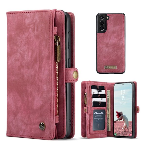 CaseMe Samsung Galaxy S21 FE Zipper Lompakko - Punainen Red