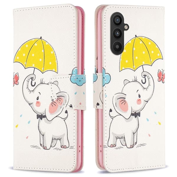 Wonderland Samsung Galaxy A25 Flip Etui - Paraply og Elefant Pink