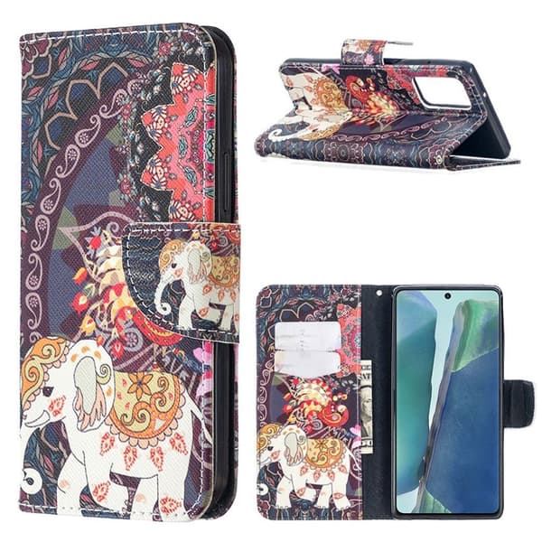 Wonderland Samsung Galaxy Note 20 Flip Etui - Blomst og Elefant Multicolor