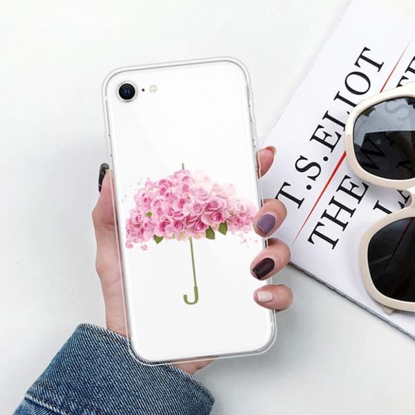 Deco iPhone SE 2020 Etui - Blomst Paraply Pink