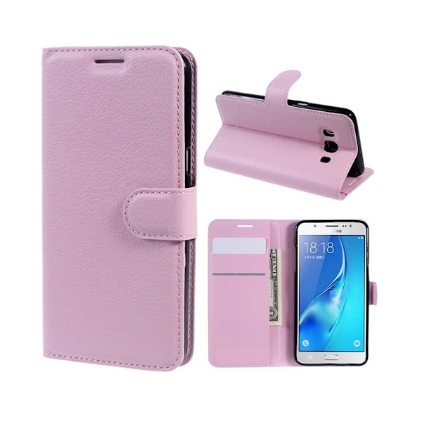 Mankell læder-etui med litchi overflade til Samsung Galaxy J5 (2016) - Lyserød Pink