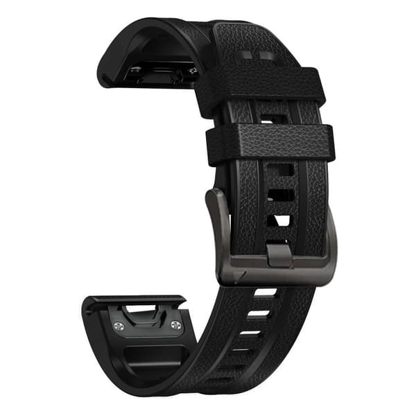 26 mm silikone i læderbelagt urrem til Garmin- og Coros-ure - Sort Black