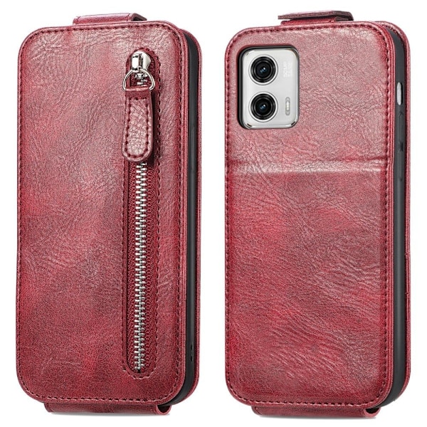 Vertical Flip Phone Suojakotelo With Zipper For Motorola Moto G73 - Punainen Red