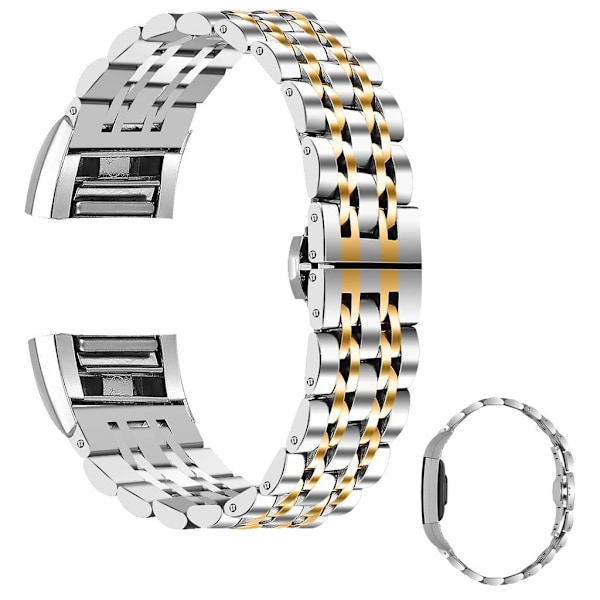 Fitbit Charge 2 stainless steel watch strap - Silver / Gold Silvergrå