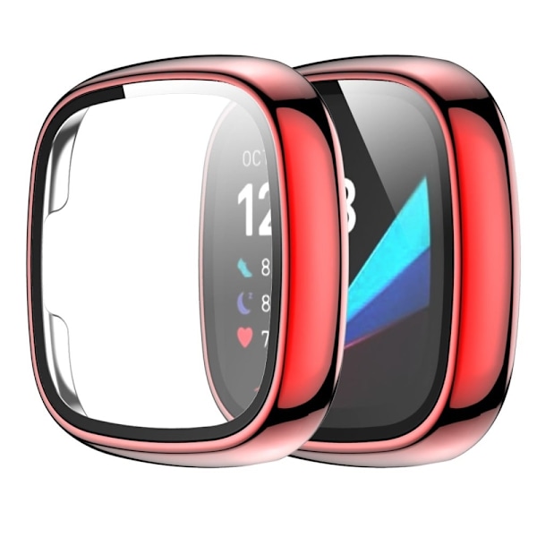 Fitbit Sense / Versa 3 galvanointi kansi karkaistua lasia - Punainen Red