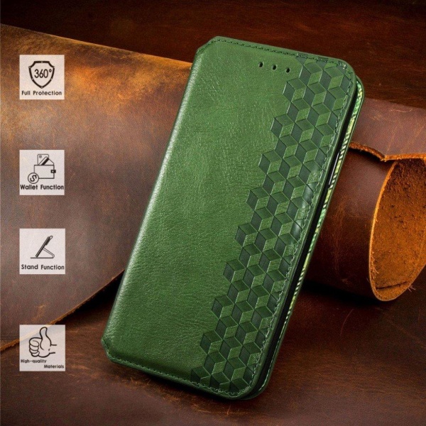 Læder Etui med A Stil Rhombus Imprint til Samsung Galaxy A02 - Grøn Green