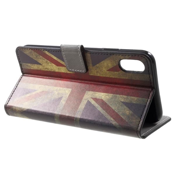 iPhone Xs Max læder flip cover med mønsterprint - Retro Uk Flag Multicolor